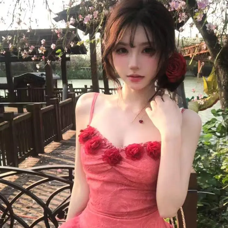 DOKZB Slip Dresses Women's Red-5