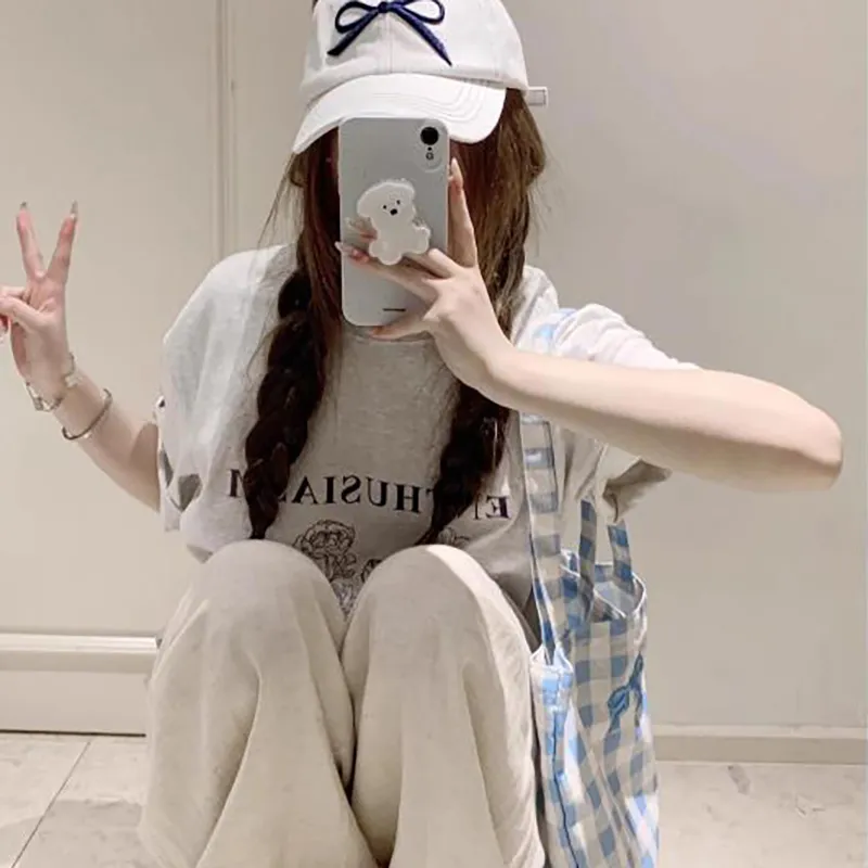 DOKZB T Shirts Women's White Gray-6