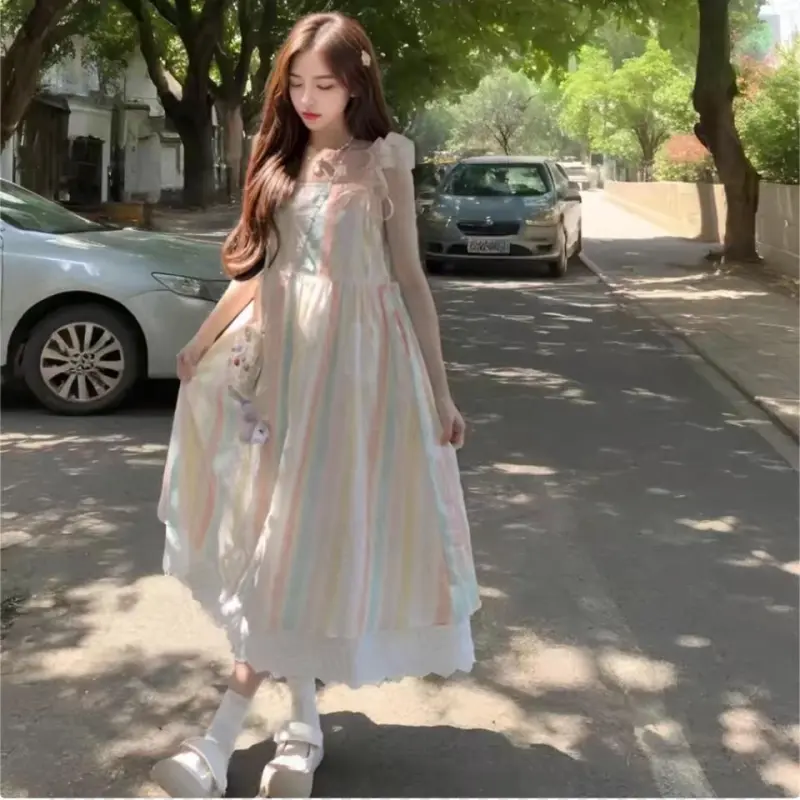 DOKZB Slip Dresses Women's Multicolor Stripes-5