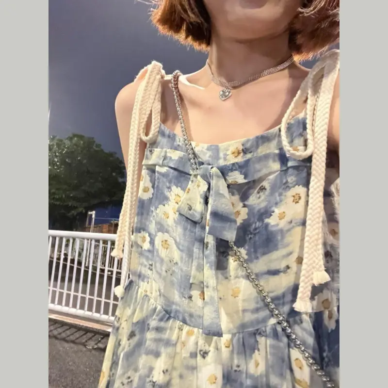 DOKZB Slip Dresses Women's Blue-2
