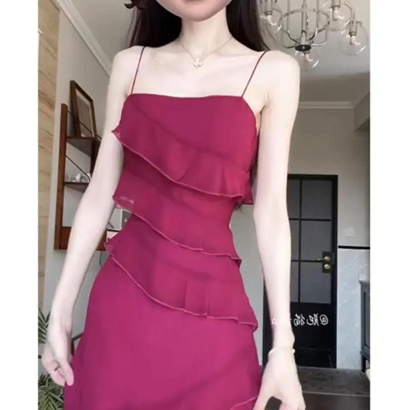 DOKZB Slip Dresses Women's Rose Red-2