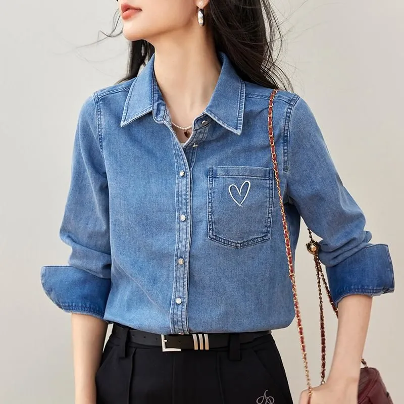 DOKZB Spring And Fall Season Shirt Women's Blue-2