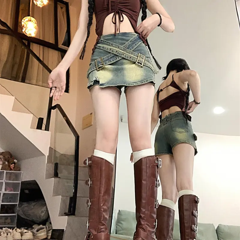 DOKZB Denim Short Skirts Women's Blue-3