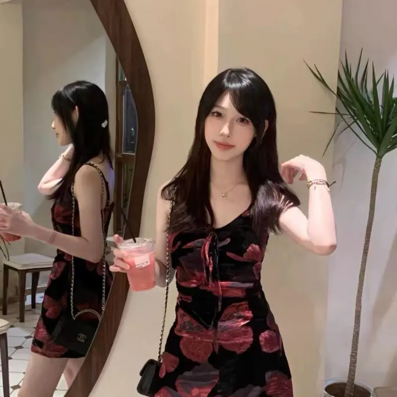 DOKZB Slip Dresses Women's Red-4