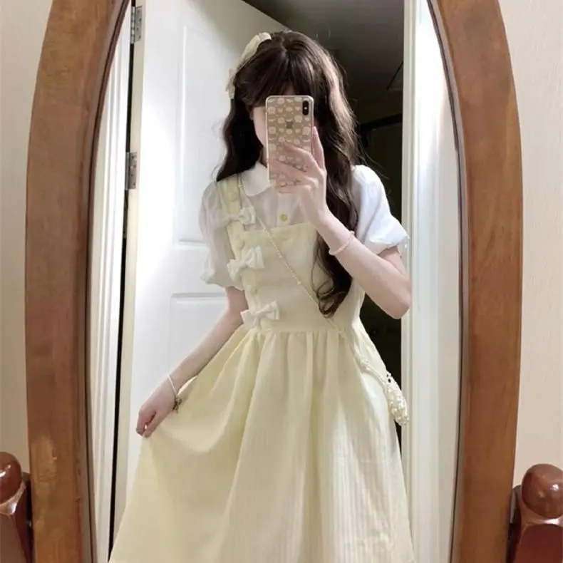 DOKZB Short Sleeved Dress Women's Light Yellow-2