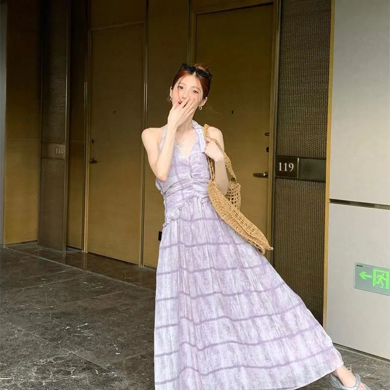 DOKZB Sleeveless Dresses Women's Purple-6