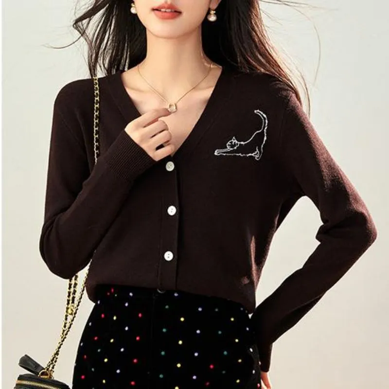 DOKZB Spring And Fall Season Knitwear Women's Coffee-4