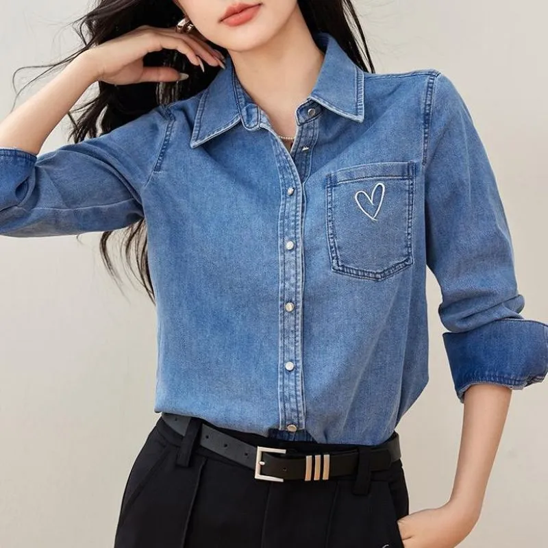 DOKZB Spring And Fall Season Shirt Women's Blue-5