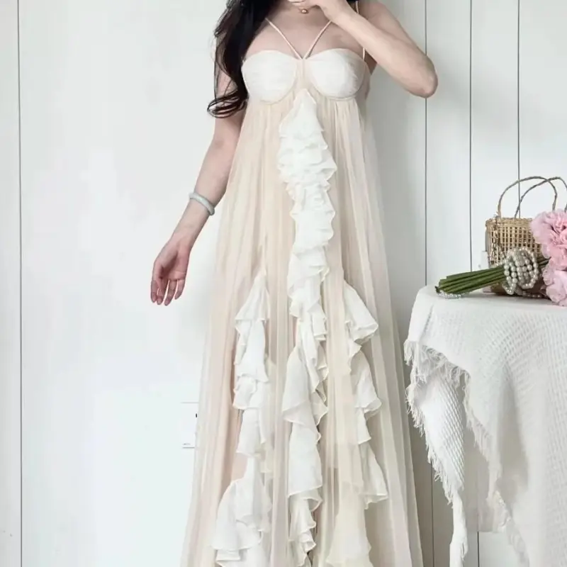 DOKZB Slip Dresses Women's Colored Glaze Light Apricot-2