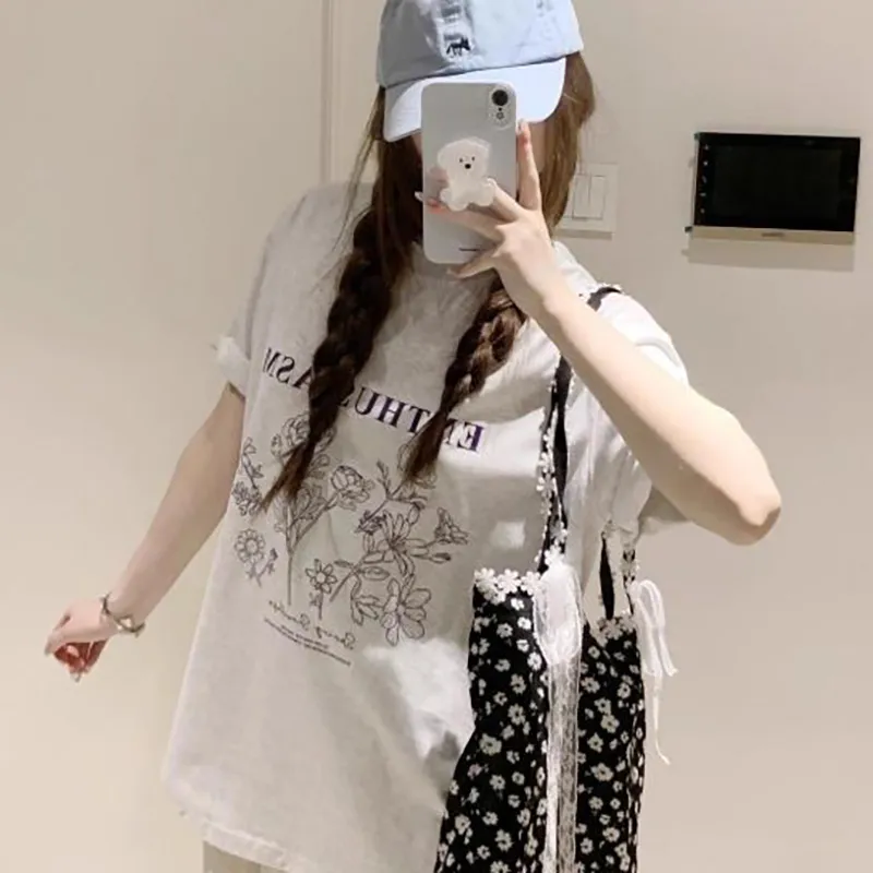 DOKZB T Shirts Women's White Gray-5