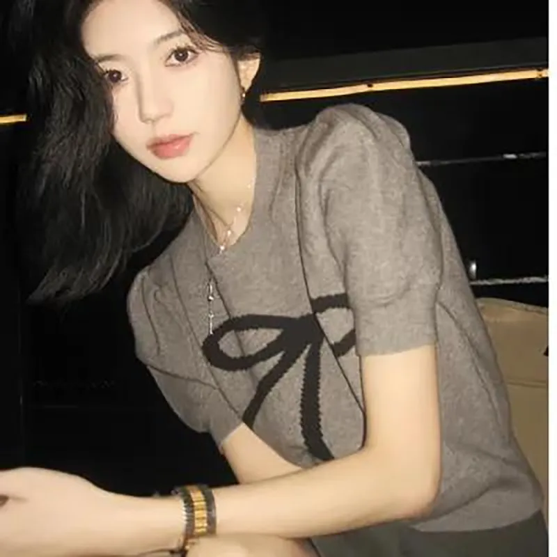 DOKZB Puff Sleeve T Shirt Women's Gray-4