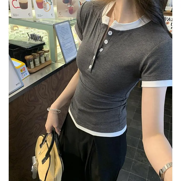 DOKZB T Shirts Women's Dark Gray-6