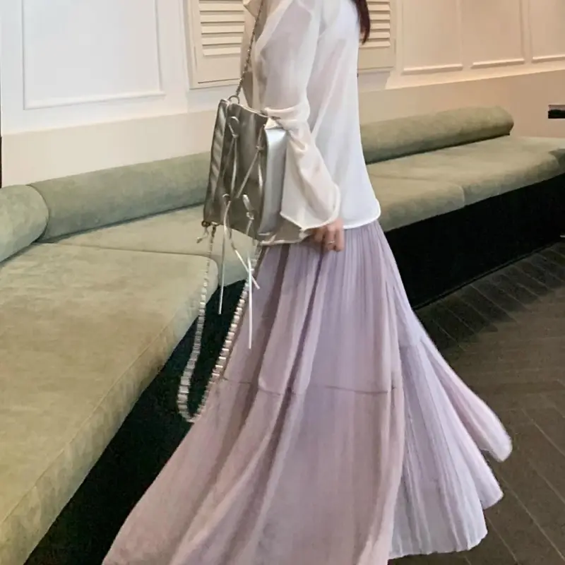 DOKZB Casual Long Skirt Women's Purple-4