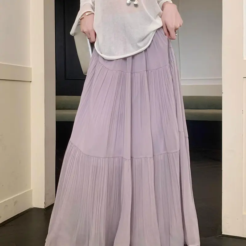 DOKZB Casual Long Skirt Women's Purple-5