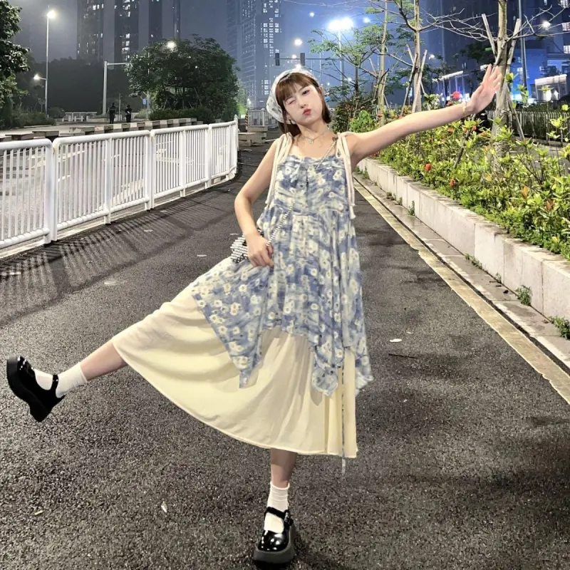 DOKZB Slip Dresses Women's Blue-4