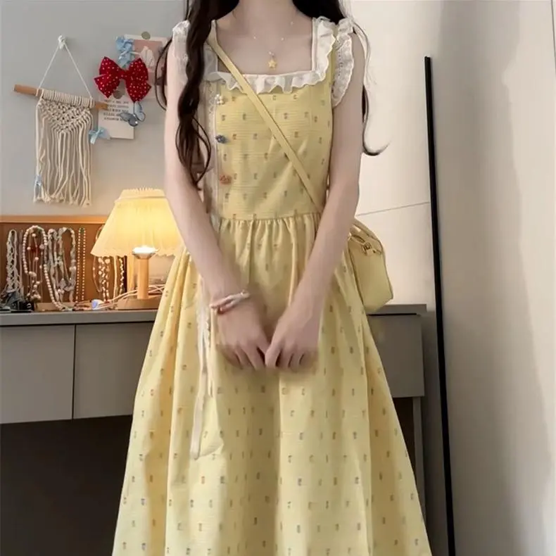 DOKZB Sleeveless Dresses Women's Yellow-5