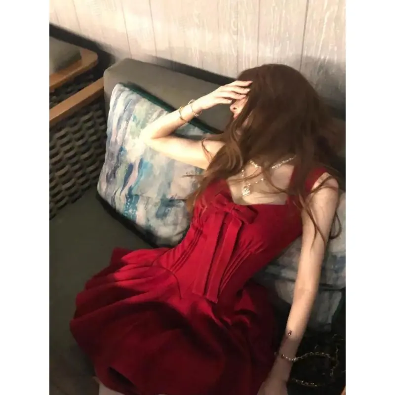DOKZB Slip Dresses Women's Red-4