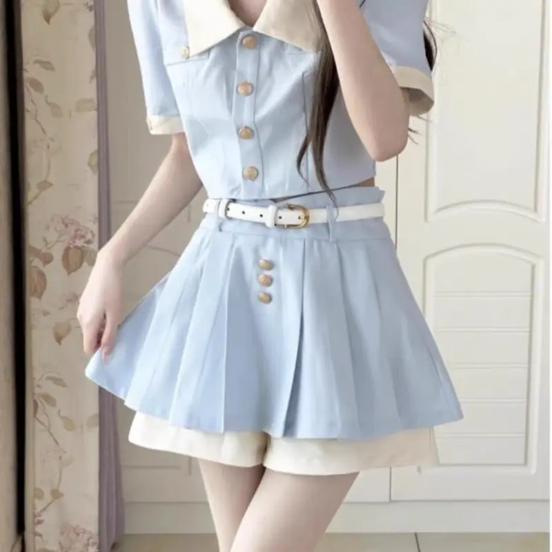 DOKZB Two Piece Skirt Sets Women's Blue-2