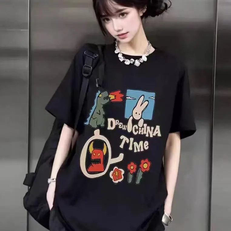 DOKZB Drop Shoulder Sleeve T Shirt Women's Black-2