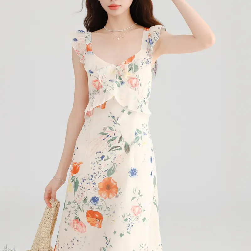 DOKZB Sleeveless Dresses Women's Apricot-4
