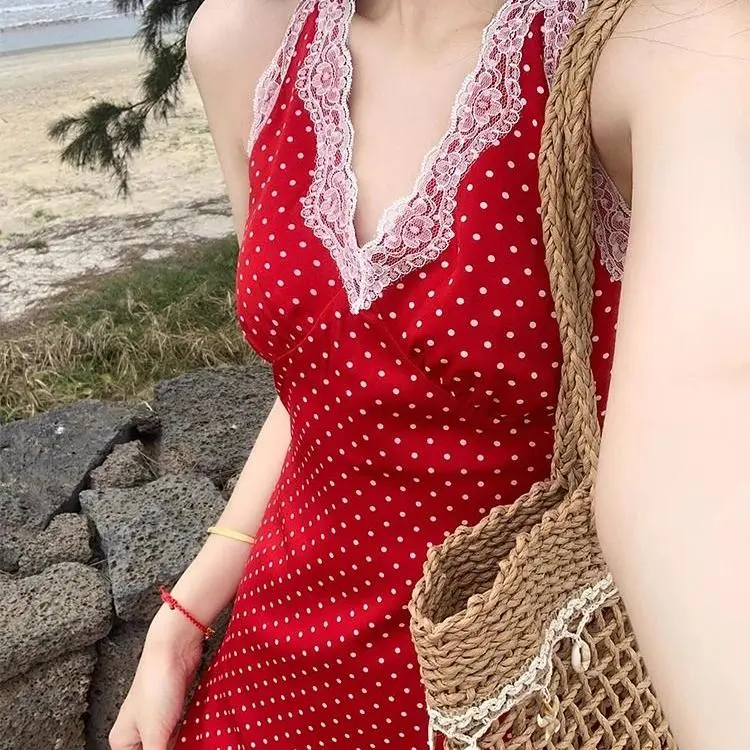 DOKZB Slip Dresses Women's Red-4