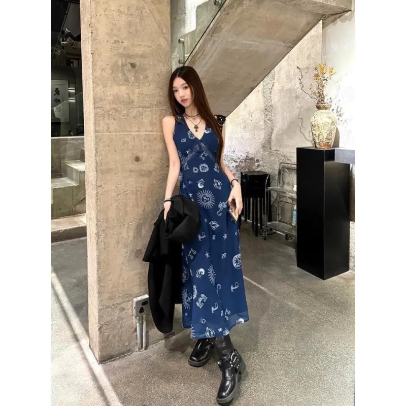 DOKZB Sleeveless Dresses Women's Navy Blue-2