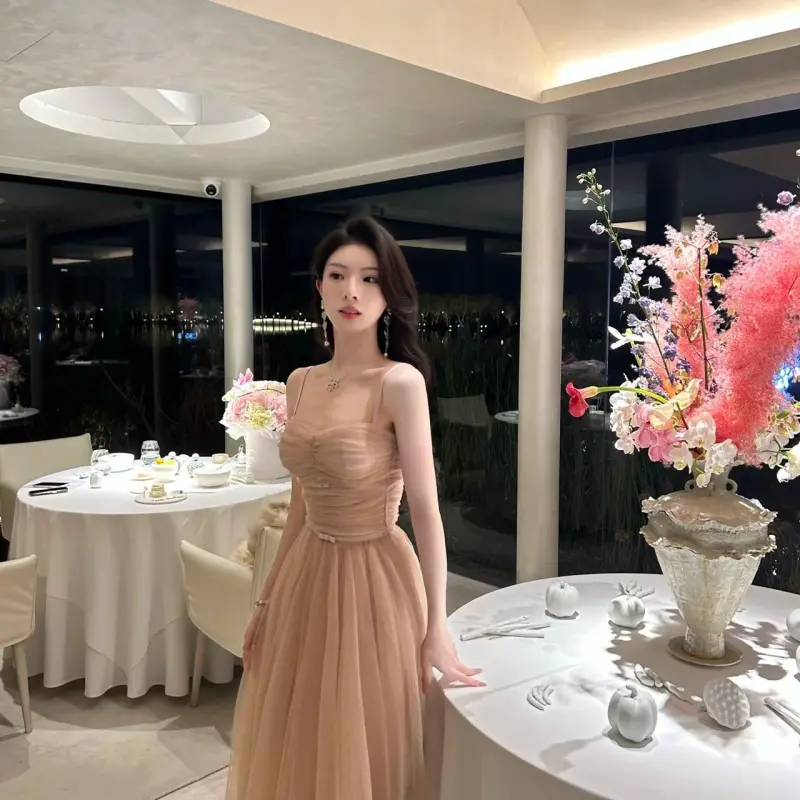 DOKZB Slip Dresses Women's Nude Pink-2