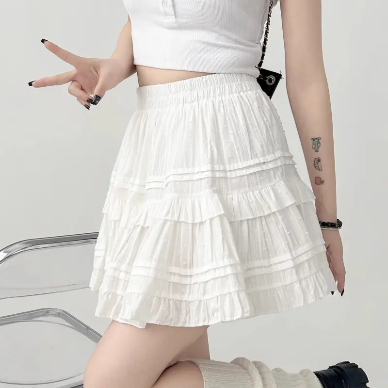 DOKZB Casual Short Skirts Women's White-5