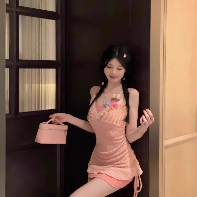 DOKZB Two Piece Skirt Sets Women's Pink-2