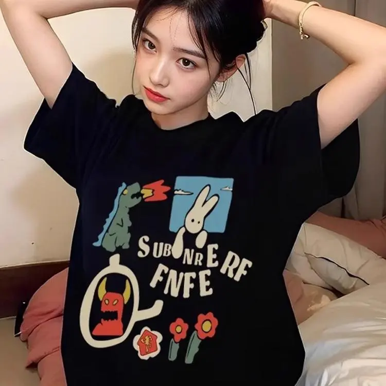 DOKZB Drop Shoulder Sleeve T Shirt Women's Black-5