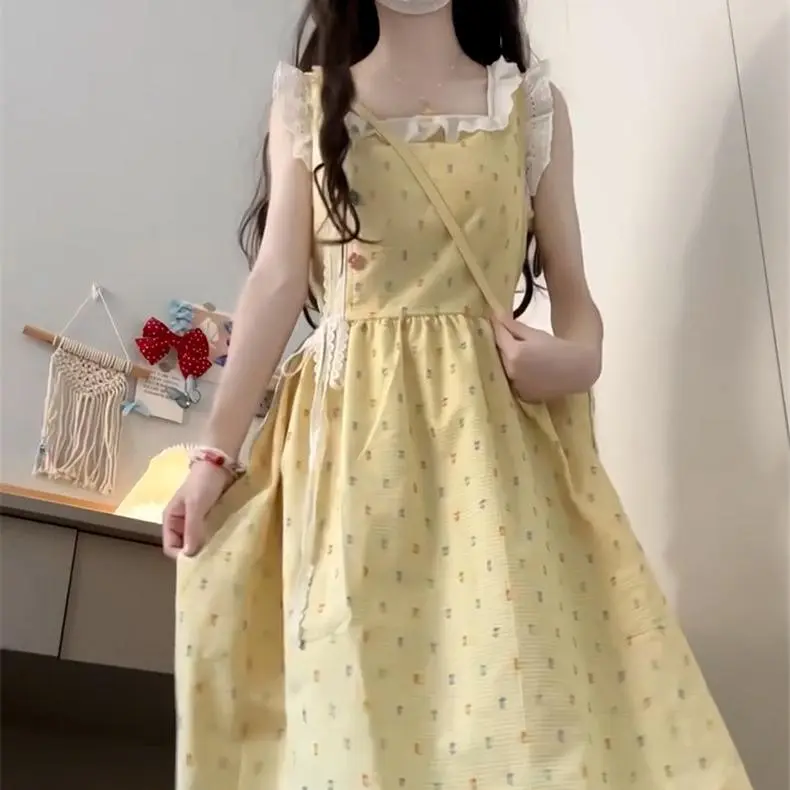 DOKZB Sleeveless Dresses Women's Yellow-2