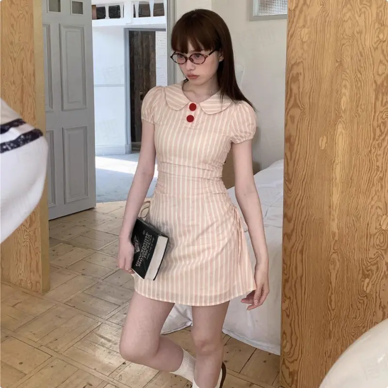 DOKZB Short Sleeved Dress Women's Pink-5