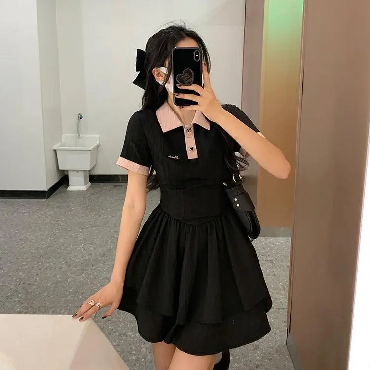 DOKZB Short Sleeved Dress Women's Black-2