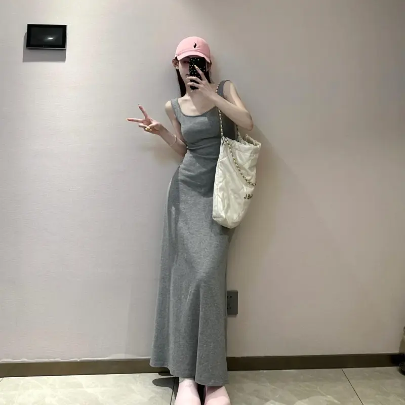 DOKZB Slip Dresses Women's Gray-4
