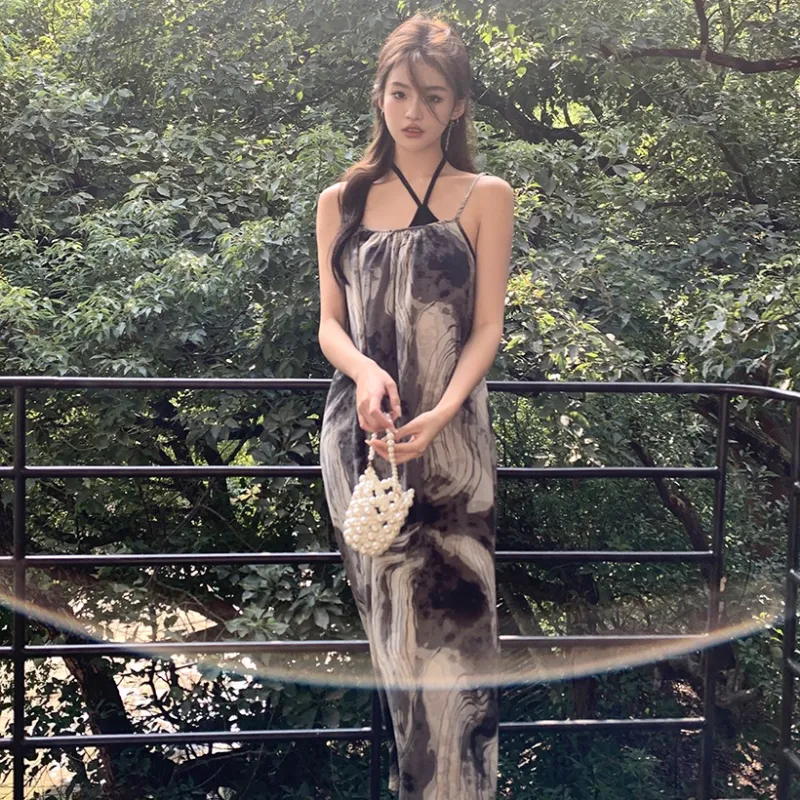 DOKZB Slip Dresses Women's Black Gray-2