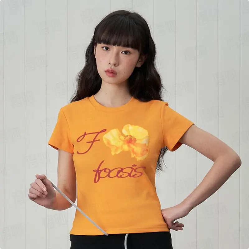 DOKZB Set in Sleeve T Shirt Women's Orange-5