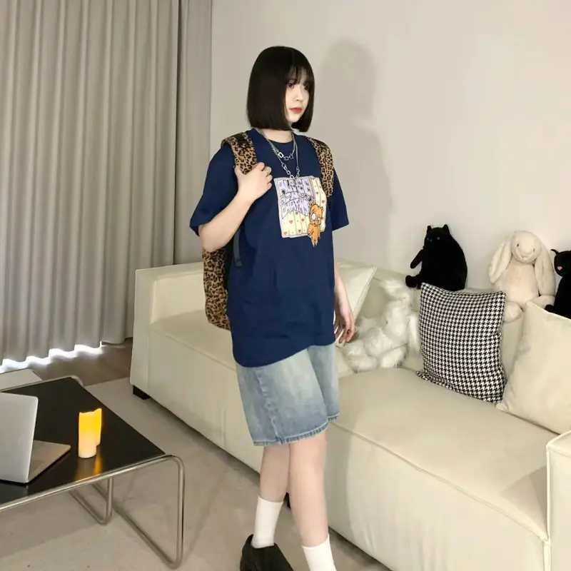 DOKZB T Shirts Women's Navy Blue-4