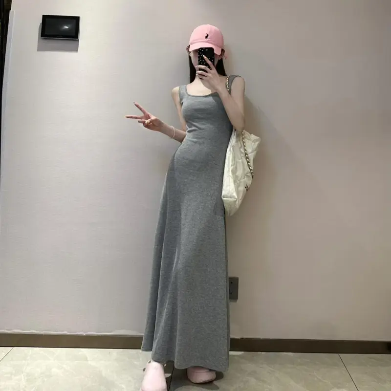 DOKZB Slip Dresses Women's Gray-5