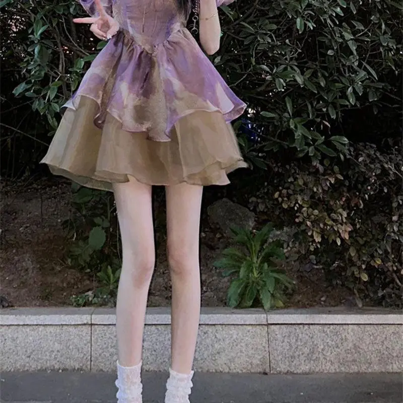 DOKZB Short Sleeved Dress Women's Purple-6