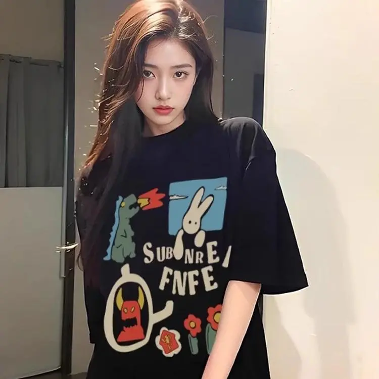 DOKZB Drop Shoulder Sleeve T Shirt Women's Black-3