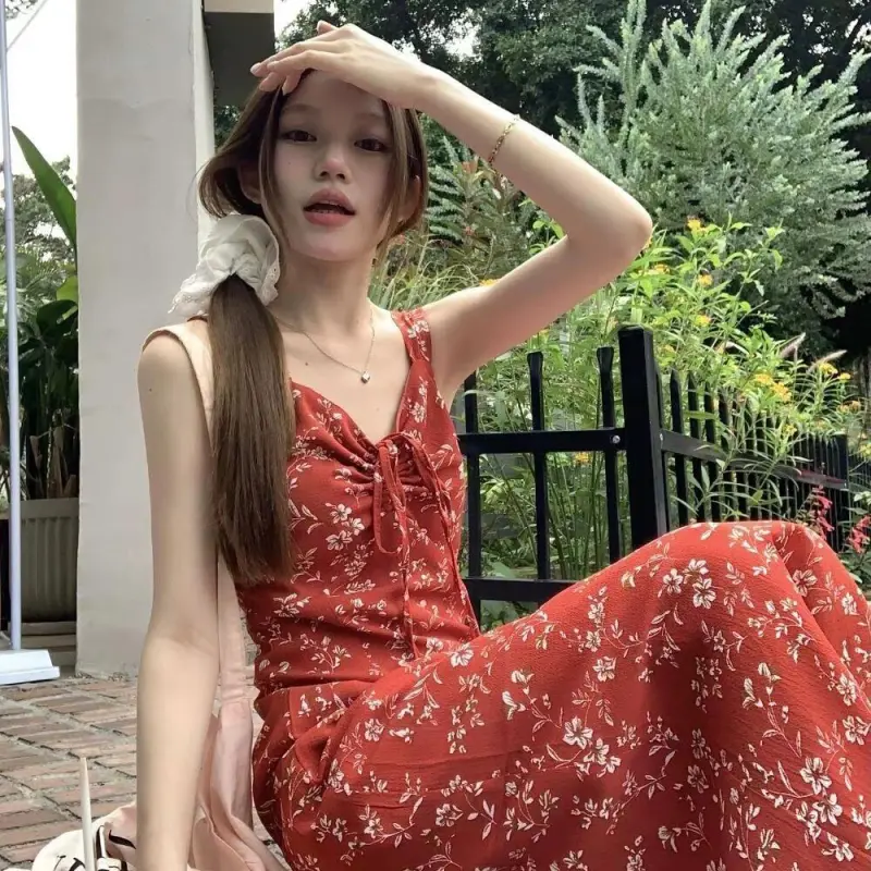 DOKZB Slip Dresses Women's Red-5