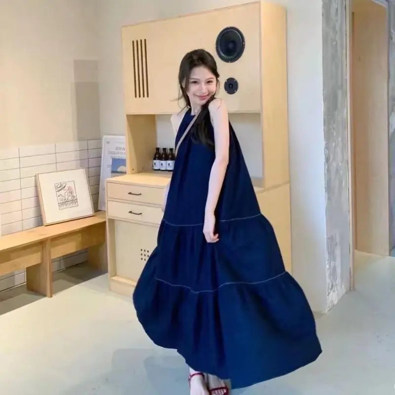 DOKZB Sleeveless Dresses Women's Denim Blue-2