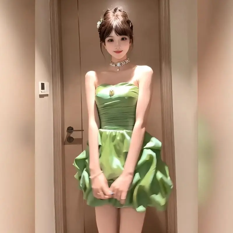 DOKZB Sleeveless Dresses Women's Green-4