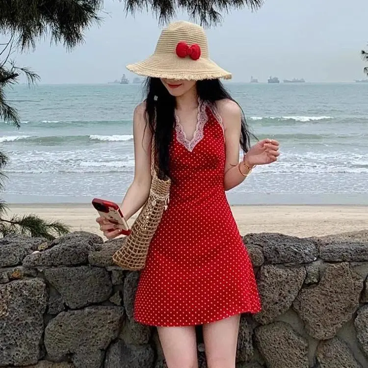 DOKZB Slip Dresses Women's Red-2