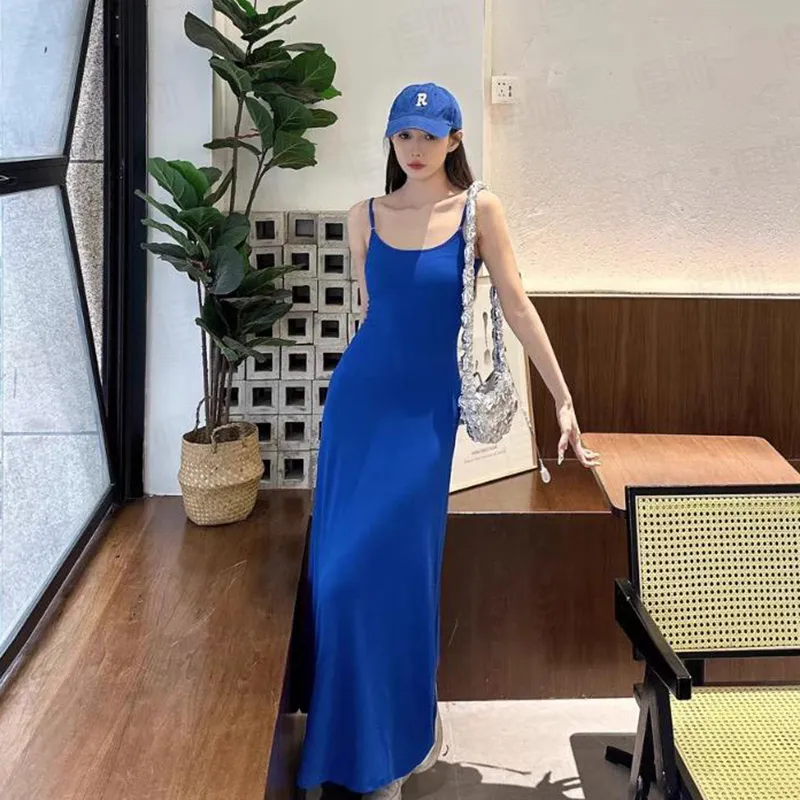 DOKZB Slip Dresses Women's Blue-5
