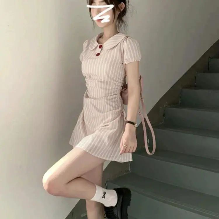 DOKZB Short Sleeved Dress Women's Pink-2