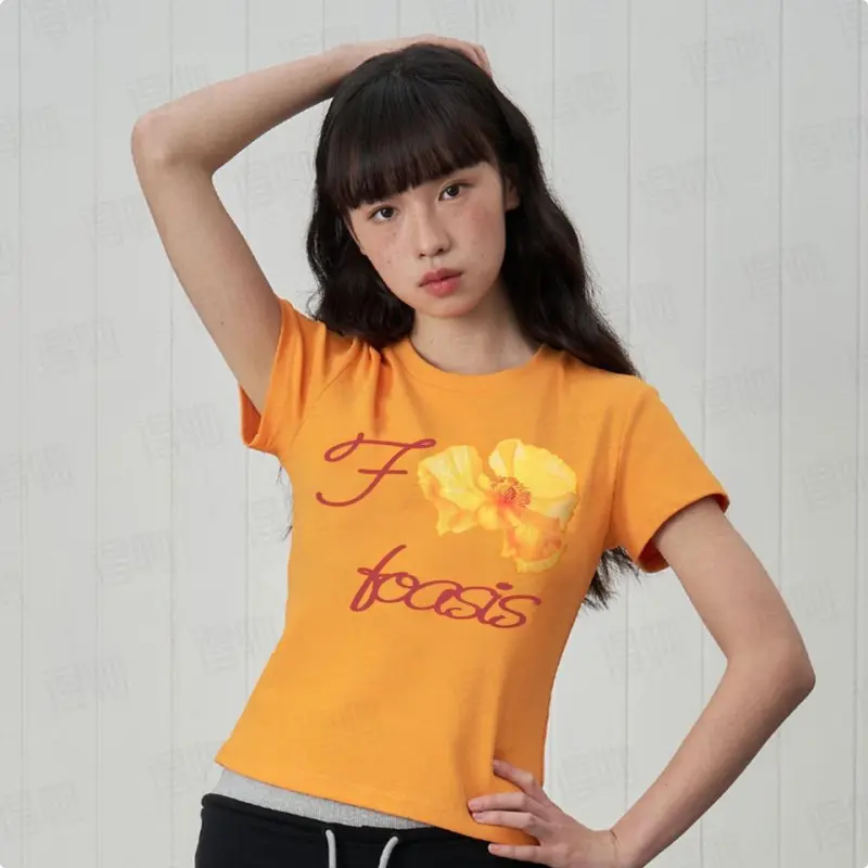 DOKZB Set in Sleeve T Shirt Women's Orange-3