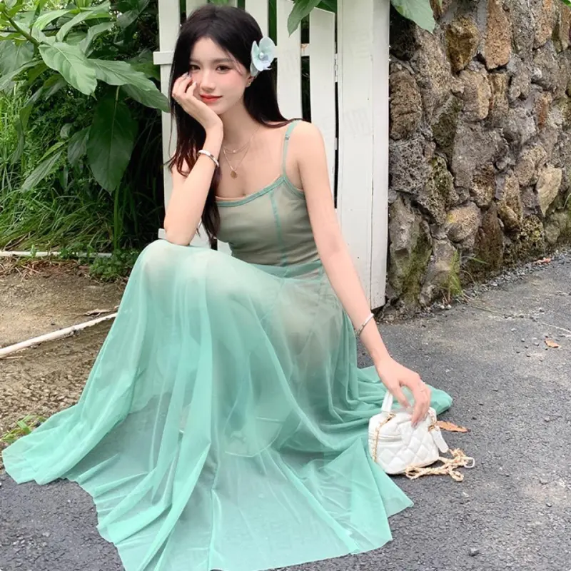 DOKZB Slip Dresses Women's Mint Green-4