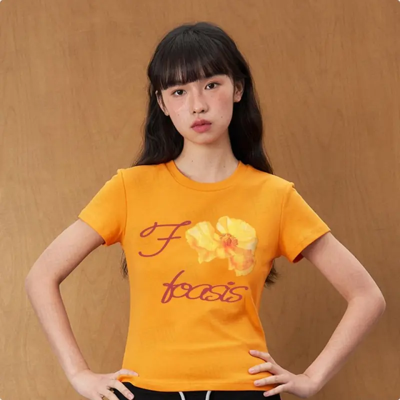 DOKZB Set in Sleeve T Shirt Women's Orange-7