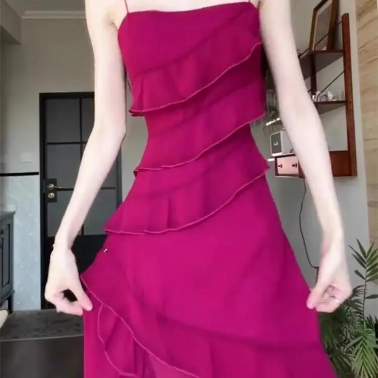 DOKZB Slip Dresses Women's Rose Red-3